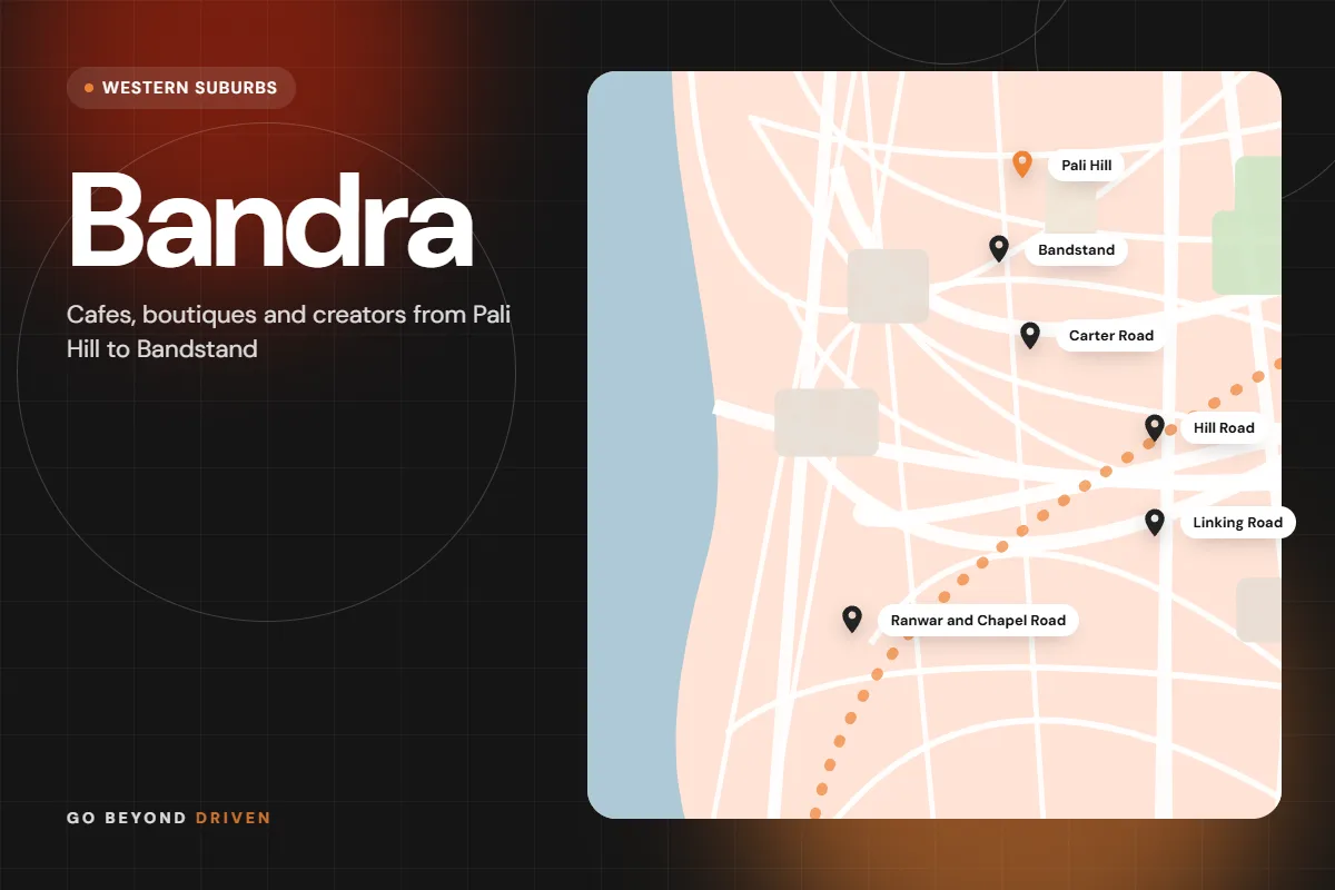 Map of Bandra West and Bandra East showing Pali Hill, Bandstand, Carter Road, Hill Road