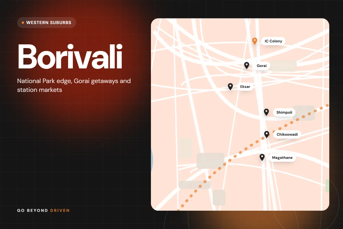 Map of Borivali East and West showing IC Colony, Gorai, Eksar, Shimpoli