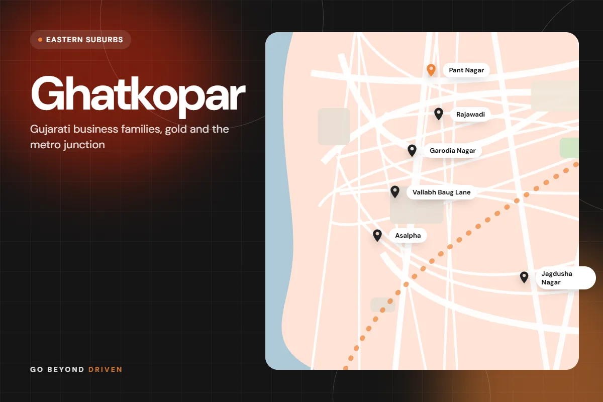 Map of Ghatkopar East and West showing Pant Nagar, Rajawadi, Garodia Nagar, Vallabh Baug Lane