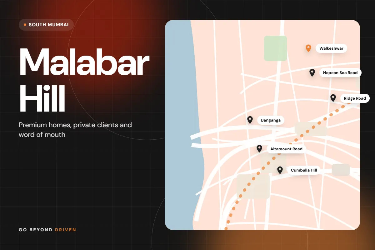Map of Malabar Hill, Walkeshwar and Nepean Sea Road showing Walkeshwar, Nepean Sea Road, Ridge Road, Banganga