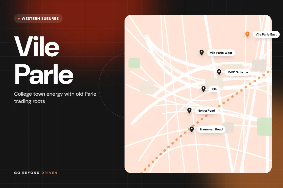 Map of Vile Parle East and West showing Vile Parle East, Vile Parle West, JVPD Scheme, Irla