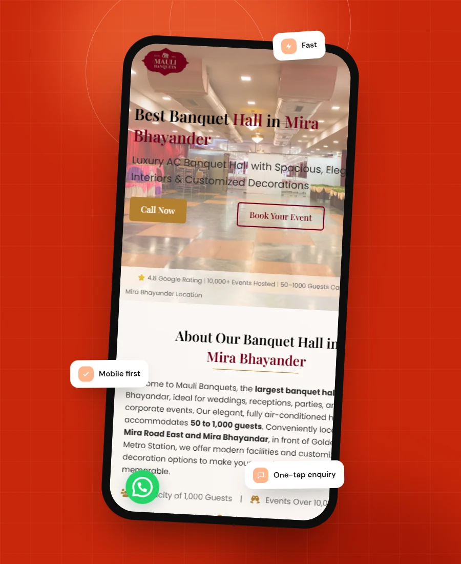 Mauli Banquets mobile experience