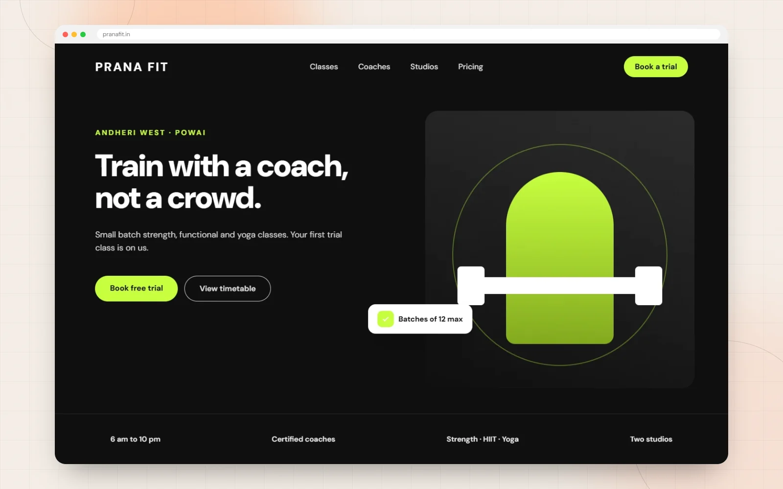 Prana Fit Studio desktop website design