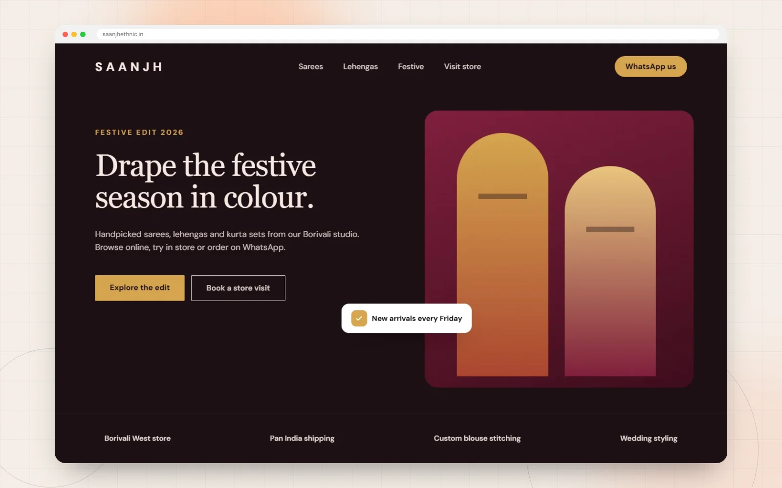 Saanjh Ethnic Studio desktop website design