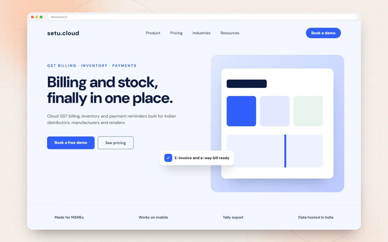 Setu Cloud desktop website design